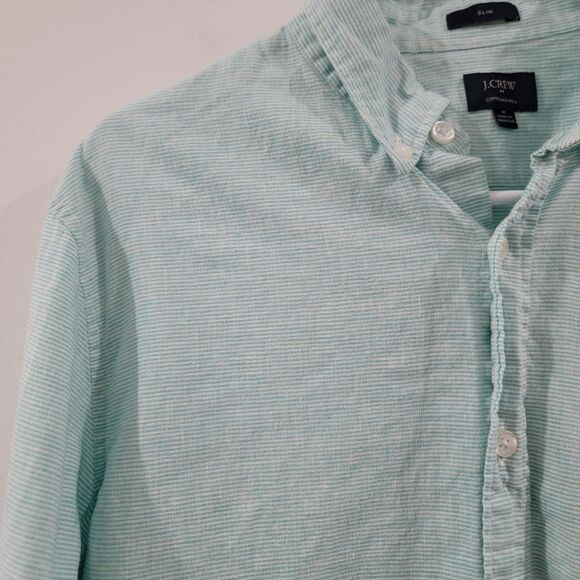 J Crew Mens Button Up Shirt Size Medium Linen Striped Beach Business Casual - Picture 3 of 8
